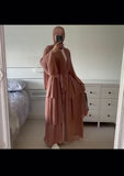 FeelModest Brown Layered Open Abaya with Hijab