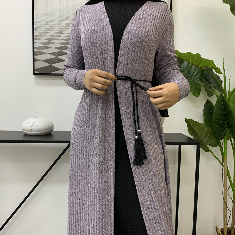 MissAmina Knit Light Purple Open Abaya-Open Abaya-Feelmodest