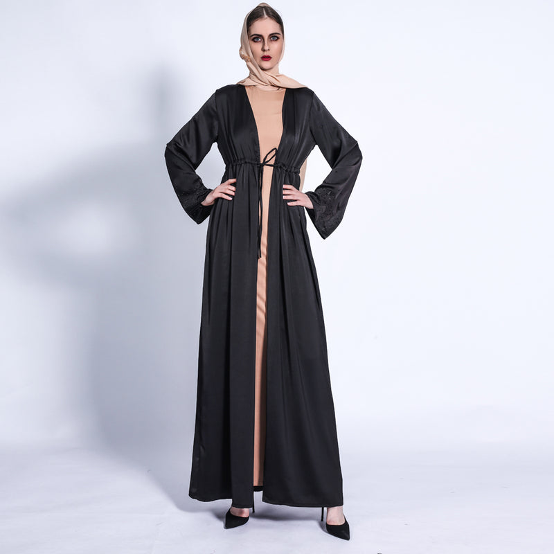 Jameel Silk Satin Black Open Abaya-Abaya > Dubai Abaya > Modest > Abaya Online > Open Abaya > Closed Abaya > Modanisa > Abayabuth > Abaya UK > Hijab > Muslim Dress > Modest Dress > Grey Abaya > Plain Abaya > FeelModest > Abaya Buth > White Abaya-Feelmodest