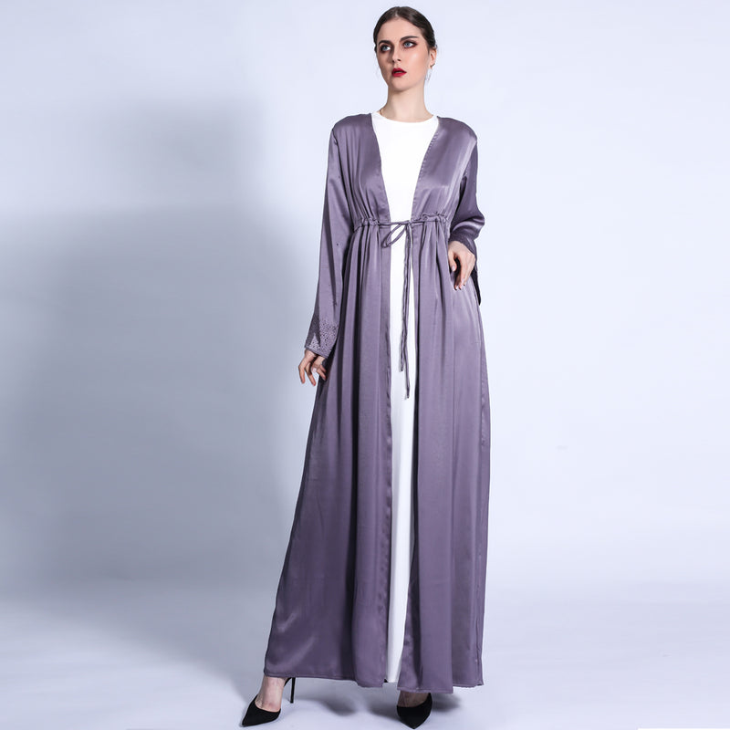 Jameel Silk Satin Grey Open Abaya-Abaya > Dubai Abaya > Modest > Abaya Online > Open Abaya > Closed Abaya > Modanisa > Abayabuth > Abaya UK > Hijab > Muslim Dress > Modest Dress > Grey Abaya > Plain Abaya > FeelModest > Abaya Buth > White Abaya-Feelmodest