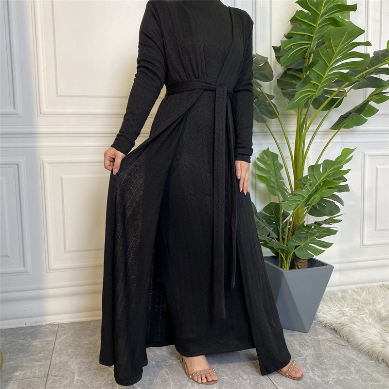 MissAmina Black Classic Knitted Abaya Set-Abaya > Dubai Abaya > Modest > Abaya Online > Open Abaya > Closed Abaya > Modanisa > Abayabuth > Abaya UK > Hijab > Muslim Dress > Modest Dress > Grey Abaya > Plain Abaya > FeelModest > Abaya Buth > White Abaya-Feelmodest