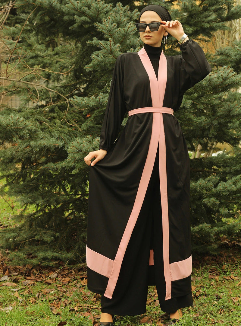 Merve Black Classic Open Abaya-Abaya > Dubai Abaya > Modest > Abaya Online > Open Abaya > Closed Abaya > Modanisa > Abayabuth > Abaya UK > Hijab > Muslim Dress > Modest Dress > Grey Abaya > Plain Abaya > FeelModest > Layered Open Abaya-Feelmodest