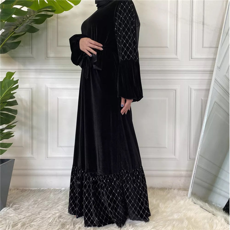 FeelModest Black Velvet Dress-Abaya > Dubai Abaya > Modest > Abaya Online > Open Abaya > Closed Abaya > Modanisa > Abayabuth > Abaya UK > Hijab > Muslim Dress > Modest Dress > Grey Abaya > Plain Abaya > FeelModest > Abaya Buth > Velvet Abaya > Satin Abaya-Feelmodest