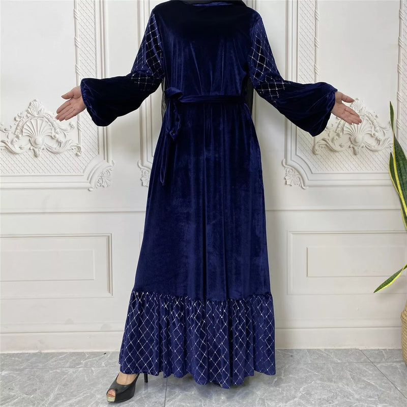FeelModest Blue Velvet Dress-Abaya > Dubai Abaya > Modest > Abaya Online > Open Abaya > Closed Abaya > Modanisa > Abayabuth > Abaya UK > Hijab > Muslim Dress > Modest Dress > Grey Abaya > Plain Abaya > FeelModest > Abaya Buth > Velvet Abaya > Satin Abaya-Feelmodest