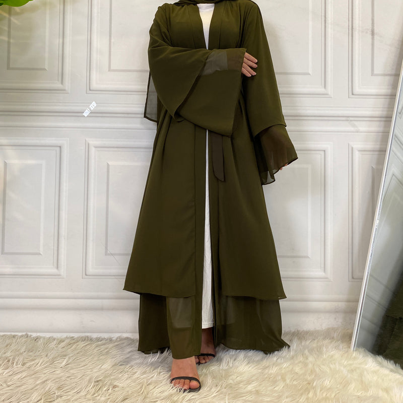 MissModesty Khaki Layered Open Abaya-Abaya > Dubai Abaya > Modest > Abaya Online > Open Abaya > Closed Abaya > Modanisa > Abayabuth > Abaya UK > Hijab > Muslim Dress > Modest Dress > Grey Abaya > Plain Abaya > FeelModest > Layered Abaya > Khaki Abaya-Feelmodest