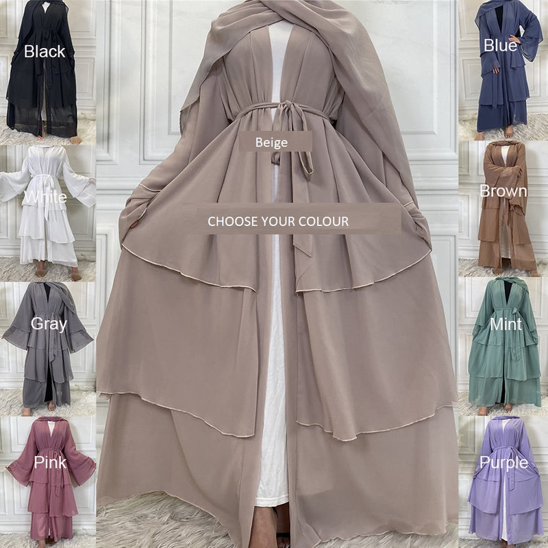 Chiffon Layered Open Abaya - Choose Colour-Abaya > Dubai Abaya > Modest > Abaya Online > Open Abaya > Closed Abaya > Modanisa > Abayabuth > Abaya UK > Hijab > Muslim Dress > Modest Dress > Grey Abaya > Plain Abaya > FeelModest > Satin Abaya-Feelmodest