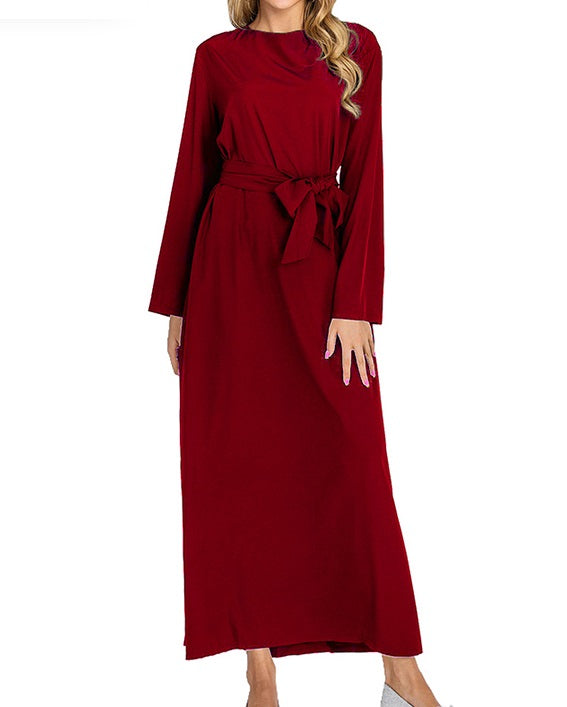 FeelModest Maroon Closed Abaya-Abaya / Dress-Feelmodest