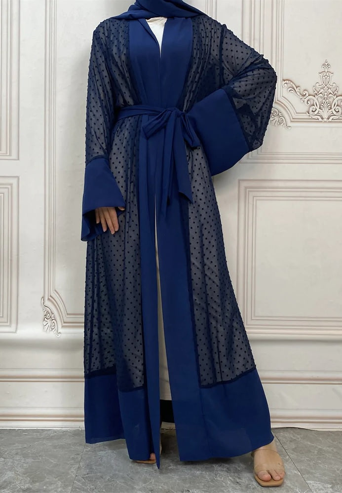 FeelModest Polka Dot Navy Open Abaya-Abaya > Dubai Abaya > Modest > Abaya Online > Open Abaya > Closed Abaya > Modanisa > Abayabuth > Abaya UK > Hijab > Muslim Dress > Modest Dress > Grey Abaya > Plain Abaya > FeelModest > Abaya Buth > White Abaya > Silk Abaya-Feelmodest