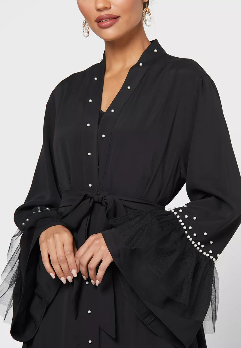 MissModesty Black Pearl Open Abaya-Abaya > Dubai Abaya > Abayatopia > Abaya Online > Open Abaya > Closed Abaya > Modanisa > Abayabuth > Abaya UK > Hijab > Muslim Dress > Modest Dress > Grey Abaya > Plain Abaya > FeelModest > Abaya Buth > White Abaya > pearl abaya-Feelmodest