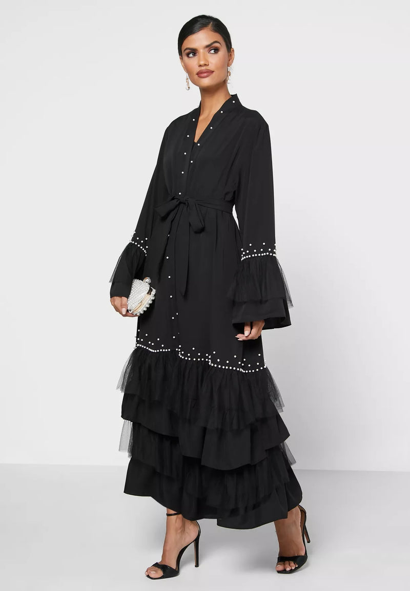 MissModesty Black Pearl Open Abaya-Abaya > Dubai Abaya > Abayatopia > Abaya Online > Open Abaya > Closed Abaya > Modanisa > Abayabuth > Abaya UK > Hijab > Muslim Dress > Modest Dress > Grey Abaya > Plain Abaya > FeelModest > Abaya Buth > White Abaya > pearl abaya-Feelmodest
