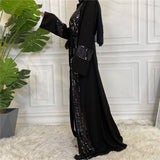 Nida Black Sequin Open Abaya-Abaya > Dubai Abaya > Modest > Abaya Online > Open Abaya > Closed Abaya > Modanisa > Abayabuth > Abaya UK > Hijab > Muslim Dress > Modest Dress > Grey Abaya > Plain Abaya > FeelModest-Feelmodest