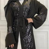 Nida Black Sequin Open Abaya-Abaya > Dubai Abaya > Modest > Abaya Online > Open Abaya > Closed Abaya > Modanisa > Abayabuth > Abaya UK > Hijab > Muslim Dress > Modest Dress > Grey Abaya > Plain Abaya > FeelModest-Feelmodest