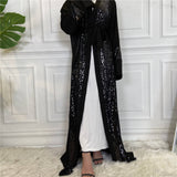 Nida Black Sequin Open Abaya-Abaya > Dubai Abaya > Modest > Abaya Online > Open Abaya > Closed Abaya > Modanisa > Abayabuth > Abaya UK > Hijab > Muslim Dress > Modest Dress > Grey Abaya > Plain Abaya > FeelModest-Feelmodest