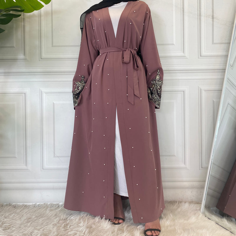 MissAmina Pink Pearl Open Abaya - Ready to Dispatch-Abaya > Dubai Abaya > Modest > Abaya Online > Open Abaya > Closed Abaya > Modanisa > Abayabuth > Abaya UK > Hijab > Muslim Dress > Modest Dress > Grey Abaya > Plain Abaya > FeelModest-Feelmodest
