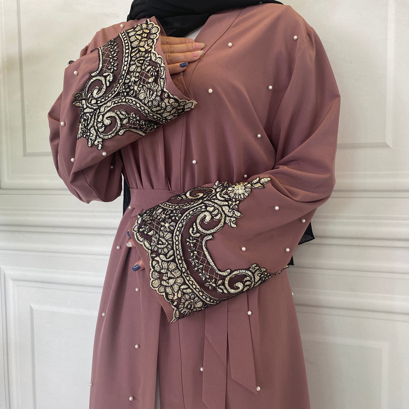 MissAmina Pink Pearl Open Abaya - Ready to Dispatch-Abaya > Dubai Abaya > Modest > Abaya Online > Open Abaya > Closed Abaya > Modanisa > Abayabuth > Abaya UK > Hijab > Muslim Dress > Modest Dress > Grey Abaya > Plain Abaya > FeelModest-Feelmodest