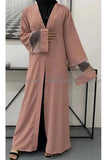 FeelModest Pink Beaded Open Abaya-Abaya-Feelmodest