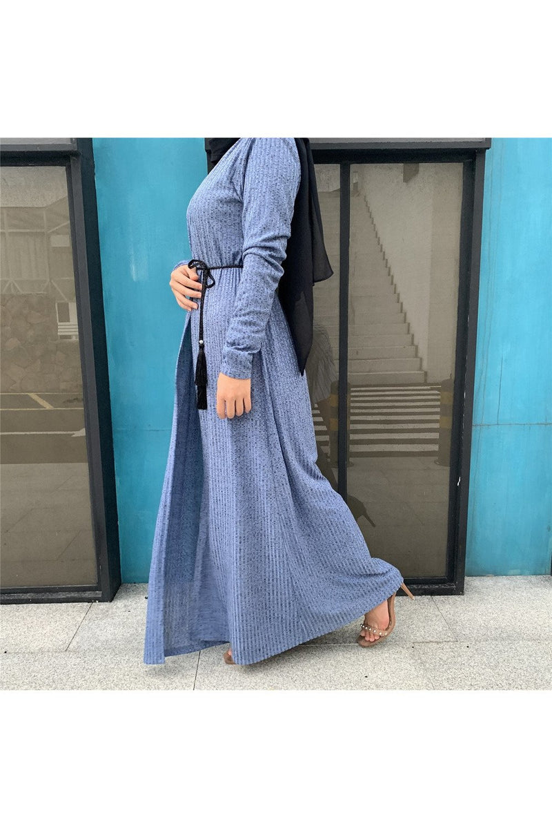 MissAmina Knit Light Blue Open Abaya-Open Abaya-Feelmodest
