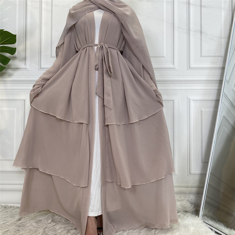 Chiffon Layered Open Abaya - Choose Colour-Abaya > Dubai Abaya > Modest > Abaya Online > Open Abaya > Closed Abaya > Modanisa > Abayabuth > Abaya UK > Hijab > Muslim Dress > Modest Dress > Grey Abaya > Plain Abaya > FeelModest > Satin Abaya-Feelmodest
