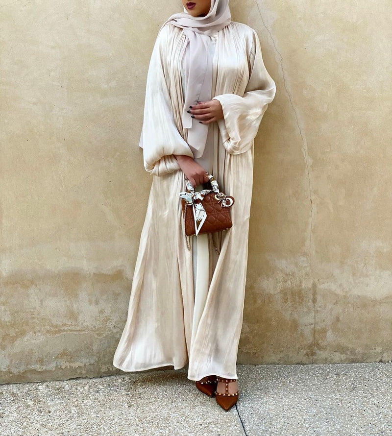 Classic Silk Beige Open Abaya-Abaya > Dubai Abaya > Modest > Abaya Online > Open Abaya > Closed Abaya > Modanisa > Abayabuth > Abaya UK > Hijab > Muslim Dress > Modest Dress > Grey Abaya > Plain Abaya > FeelModest > Abaya Buth > White Abaya > Silk Abaya-Feelmodest
