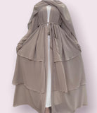 FeelModest Beige Layered Open Abaya  with Hijab