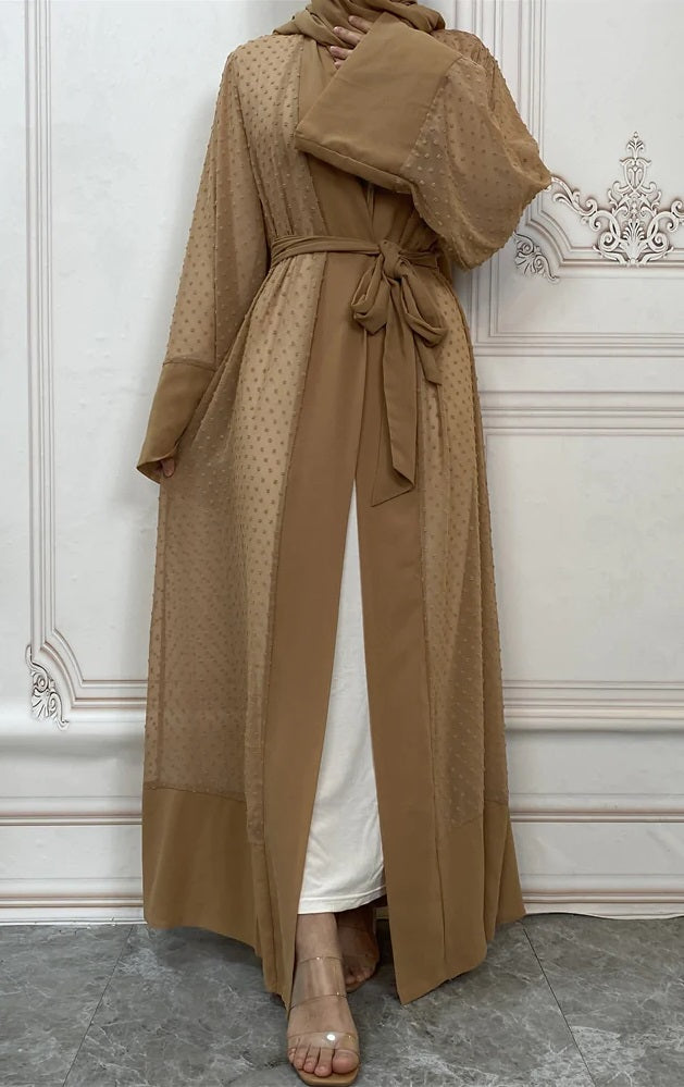 FeelModest Polka Dot Beige Open Abaya-Abaya > Dubai Abaya > Modest > Abaya Online > Open Abaya > Closed Abaya > Modanisa > Abayabuth > Abaya UK > Hijab > Muslim Dress > Modest Dress > Grey Abaya > Plain Abaya > FeelModest > Abaya Buth > White Abaya > Silk Abaya-Feelmodest