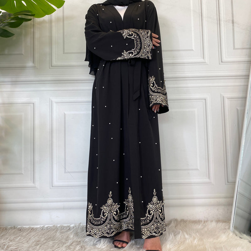 MissAmina Black Pearl Open Abaya - Ready to Dispatch-Abaya > Dubai Abaya > Modest > Abaya Online > Open Abaya > Closed Abaya > Modanisa > Abayabuth > Abaya UK > Hijab > Muslim Dress > Modest Dress > Grey Abaya > Plain Abaya > FeelModest-Feelmodest
