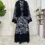 MissModesty Tie Dye 3 Layered Open Abaya With White Bodycon Dress-Abaya > Dubai Abaya > Modest > Abaya Online > Open Abaya > Closed Abaya > Modanisa > Abayabuth > Abaya UK > Hijab > Muslim Dress > Modest Dress > Grey Abaya > Plain Abaya > FeelModest > Layered Abaya > Tie Dye Abaya > Chiffon Abaya > Cheap Abaya-Feelmodest