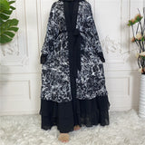 MissModesty Tie Dye 3 Layered Open Abaya With White Bodycon Dress-Abaya > Dubai Abaya > Modest > Abaya Online > Open Abaya > Closed Abaya > Modanisa > Abayabuth > Abaya UK > Hijab > Muslim Dress > Modest Dress > Grey Abaya > Plain Abaya > FeelModest > Layered Abaya > Tie Dye Abaya > Chiffon Abaya > Cheap Abaya-Feelmodest