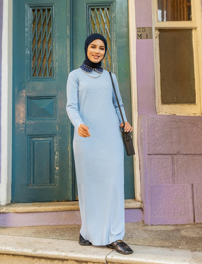 MissTavin Blue Knitted Modest Dress-Abaya > Dubai Abaya > Modest > Abaya Online > Open Abaya > Closed Abaya > Modanisa > Abayabuth > Abaya UK > Hijab > Muslim Dress > Modest Dress > Grey Abaya > Plain Abaya > FeelModest > Abaya Buth > White Abaya > Knitt Dress > Abaya Buth-Feelmodest