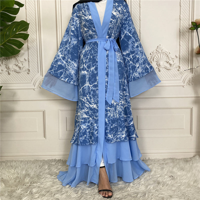 MissModesty Tie Dye 3 Layered Open Abaya With White Bodycon Dress-Abaya > Dubai Abaya > Modest > Abaya Online > Open Abaya > Closed Abaya > Modanisa > Abayabuth > Abaya UK > Hijab > Muslim Dress > Modest Dress > Grey Abaya > Plain Abaya > FeelModest > Layered Abaya > Tie Dye Abaya > Chiffon Abaya > Cheap Abaya-Feelmodest