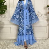 MissModesty Tie Dye 3 Layered Open Abaya With White Bodycon Dress