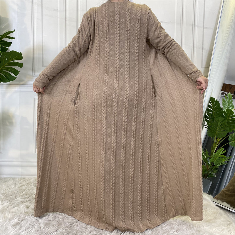 MissAmina Brown Classic Knitted Abaya Set-Abaya > Dubai Abaya > Modest > Abaya Online > Open Abaya > Closed Abaya > Modanisa > Abayabuth > Abaya UK > Hijab > Muslim Dress > Modest Dress > Grey Abaya > Plain Abaya > FeelModest > Abaya Buth > White Abaya-Feelmodest