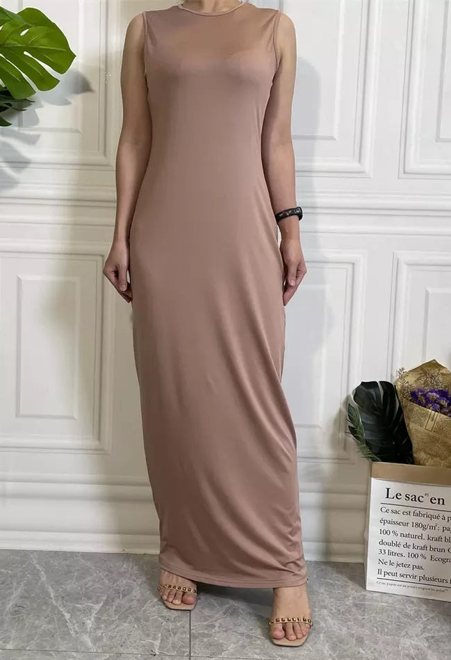 FeelModest Sleeveless Inner Slip Dress - Brown-Abaya > Dubai Abaya > Modest > Abaya Online > Open Abaya > Closed Abaya > Modanisa > Abayabuth > Abaya UK > Hijab > Muslim Dress > Modest Dress > Grey Abaya > Plain Abaya > FeelModest > Abaya Buth > White Abaya-Feelmodest