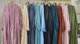 Classic Silk Khaki Green Open Abaya