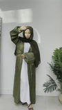 Classic Silk Khaki Green Open Abaya