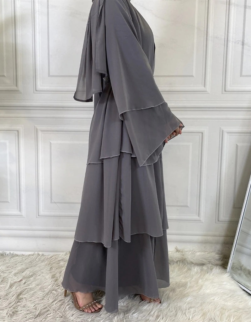 FeelModest Grey Layered Open Abaya with Hijab-Abaya > Dubai Abaya > Modest > Abaya Online > Open Abaya > Closed Abaya > Modanisa > Abayabuth > Abaya UK > Hijab > Muslim Dress > Modest Dress > Grey Abaya > Plain Abaya > FeelModest > Layered Abaya > Black Abaya > Black Hijab > Chiffon Abaya-Feelmodest