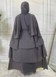 FeelModest Grey Layered Open Abaya with Hijab-Abaya > Dubai Abaya > Modest > Abaya Online > Open Abaya > Closed Abaya > Modanisa > Abayabuth > Abaya UK > Hijab > Muslim Dress > Modest Dress > Grey Abaya > Plain Abaya > FeelModest > Layered Abaya > Black Abaya > Black Hijab > Chiffon Abaya-Feelmodest