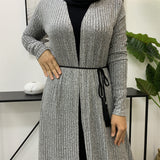 MissAmina Knit Grey Open Abaya-Open Abaya-Feelmodest