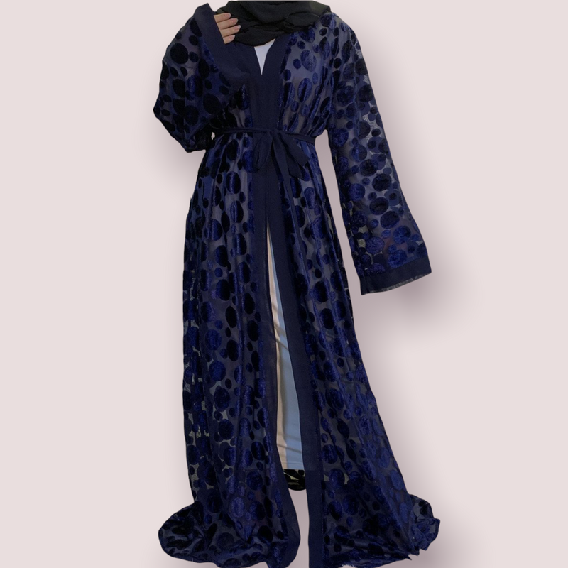 MissAmina Classic Blue Velvet Open Abaya-Abaya > Dubai Abaya > Modest > Abaya Online > Open Abaya > Closed Abaya > Modanisa > Abayabuth > Abaya UK > Hijab > Muslim Dress > Modest Dress > Grey Abaya > Plain Abaya > FeelModest-Feelmodest