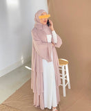 FeelModest Beige Layered Open Abaya with Hijab-Abaya > Dubai Abaya > Modest > Abaya Online > Open Abaya > Closed Abaya > Modanisa > Abayabuth > Abaya UK > Hijab > Abayatopia > Modest Dress > Grey Abaya > Plain Abaya > FeelModest > Layered Abaya > Black Abaya > Black Hijab > Chiffon Abaya-Feelmodest