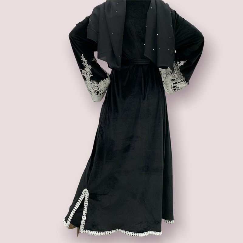 FeelModest Classic Black Velvet Open Abaya-Abaya > Dubai Abaya > Modest > Abaya Online > Open Abaya > Closed Abaya > Modanisa > Abayabuth > Abaya UK > Hijab > Muslim Dress > Modest Dress > Grey Abaya > Plain Abaya > FeelModest-Feelmodest