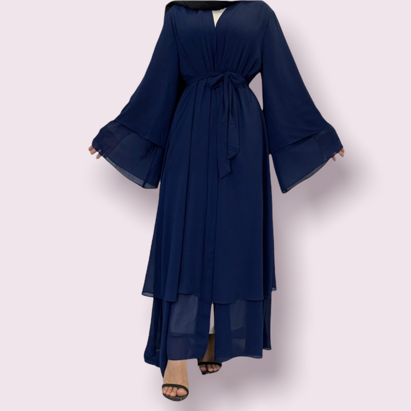 MissModesty Classic Navy Layered Open Abaya-Abaya > Dubai Abaya > Modest > Abaya Online > Open Abaya > Closed Abaya > Modanisa > Abayabuth > Abaya UK > Hijab > Muslim Dress > Modest Dress > Grey Abaya > Plain Abaya > FeelModest > Layered Abaya-Feelmodest