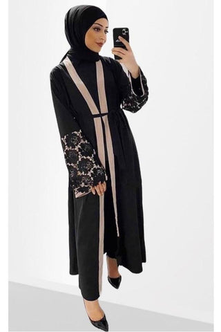 FeelModest Embroidery Open Abaya-Abaya > Dubai Abaya > Modest > Abaya Online > Open Abaya > Closed Abaya > Modanisa > Abayabuth > Abaya UK > Hijab > Muslim Dress > Modest Dress > Grey Abaya > Plain Abaya > FeelModest-Feelmodest