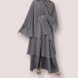 FeelModest Grey Layered Open Abaya with Hijab-Abaya > Dubai Abaya > Modest > Abaya Online > Open Abaya > Closed Abaya > Modanisa > Abayabuth > Abaya UK > Hijab > Muslim Dress > Modest Dress > Grey Abaya > Plain Abaya > FeelModest > Layered Abaya > Black Abaya > Black Hijab > Chiffon Abaya-Feelmodest
