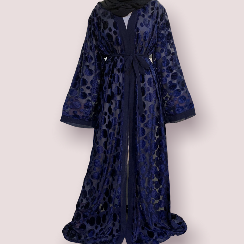 MissAmina Classic Blue Velvet Open Abaya-Abaya > Dubai Abaya > Modest > Abaya Online > Open Abaya > Closed Abaya > Modanisa > Abayabuth > Abaya UK > Hijab > Muslim Dress > Modest Dress > Grey Abaya > Plain Abaya > FeelModest-Feelmodest