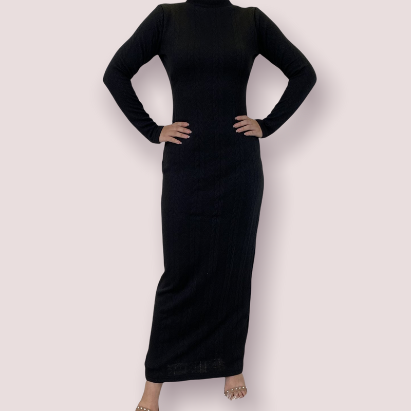 MissAmina Black Classic Knitted Dress-Abaya > Dubai Abaya > Modest > Abaya Online > Open Abaya > Closed Abaya > Modanisa > Abayabuth > Abaya UK > Hijab > Muslim Dress > Modest Dress > Grey Abaya > Plain Abaya > FeelModest > Abaya Buth > White Abaya-Feelmodest