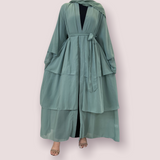FeelModest Mint Layered Open Abaya with Hijab-Abaya > Dubai Abaya > Modest > Abaya Online > Open Abaya > Closed Abaya > Modanisa > Abayabuth > Abaya UK > Hijab > Muslim Dress > Modest Dress > Grey Abaya > Plain Abaya > FeelModest > Layered Abaya > Black Abaya > Black Hijab-Feelmodest