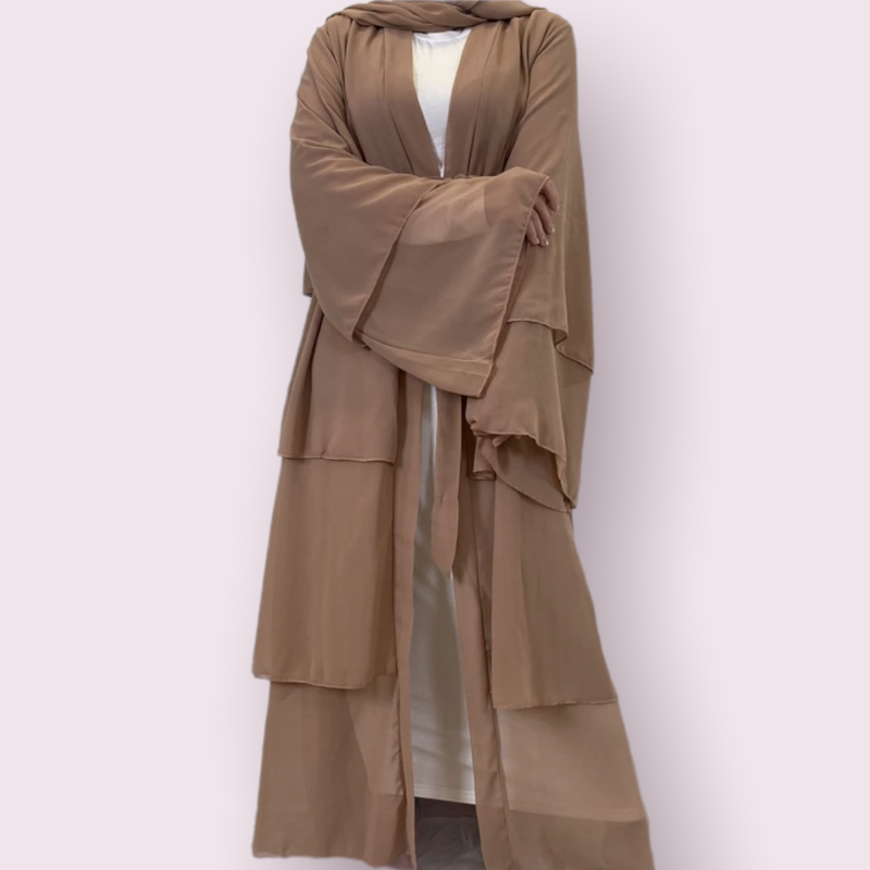 FeelModest Brown Layered Open Abaya with Hijab-Abaya > Dubai Abaya > Modest > Abaya Online > Open Abaya > Closed Abaya > Modanisa > Abayabuth > Abaya UK > Hijab > Muslim Dress > Modest Dress > Grey Abaya > Plain Abaya > FeelModest > Layered Abaya > Black Abaya > Black Hijab-Feelmodest