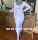 MissModesty Tie Dye 3 Layered Open Abaya With White Bodycon Dress-Abaya > Dubai Abaya > Modest > Abaya Online > Open Abaya > Closed Abaya > Modanisa > Abayabuth > Abaya UK > Hijab > Muslim Dress > Modest Dress > Grey Abaya > Plain Abaya > FeelModest > Layered Abaya > Tie Dye Abaya > Chiffon Abaya > Cheap Abaya-Feelmodest