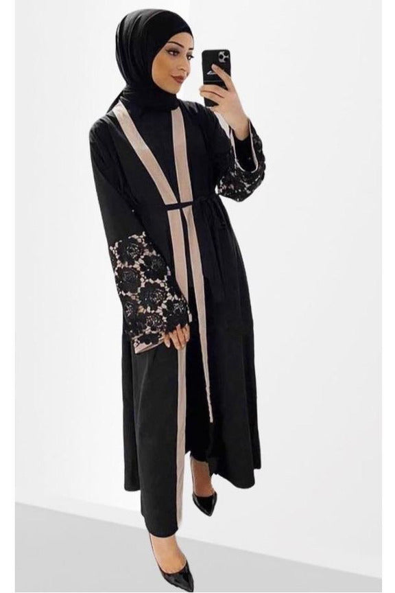 FeelModest Embroidery Open Abaya - Ready to Dispatch-Abaya > Dubai Abaya > Modest > Abaya Online > Open Abaya > Closed Abaya > Modanisa > Abayabuth > Abaya UK > Hijab > Muslim Dress > Modest Dress > Grey Abaya > Plain Abaya > FeelModest-Feelmodest